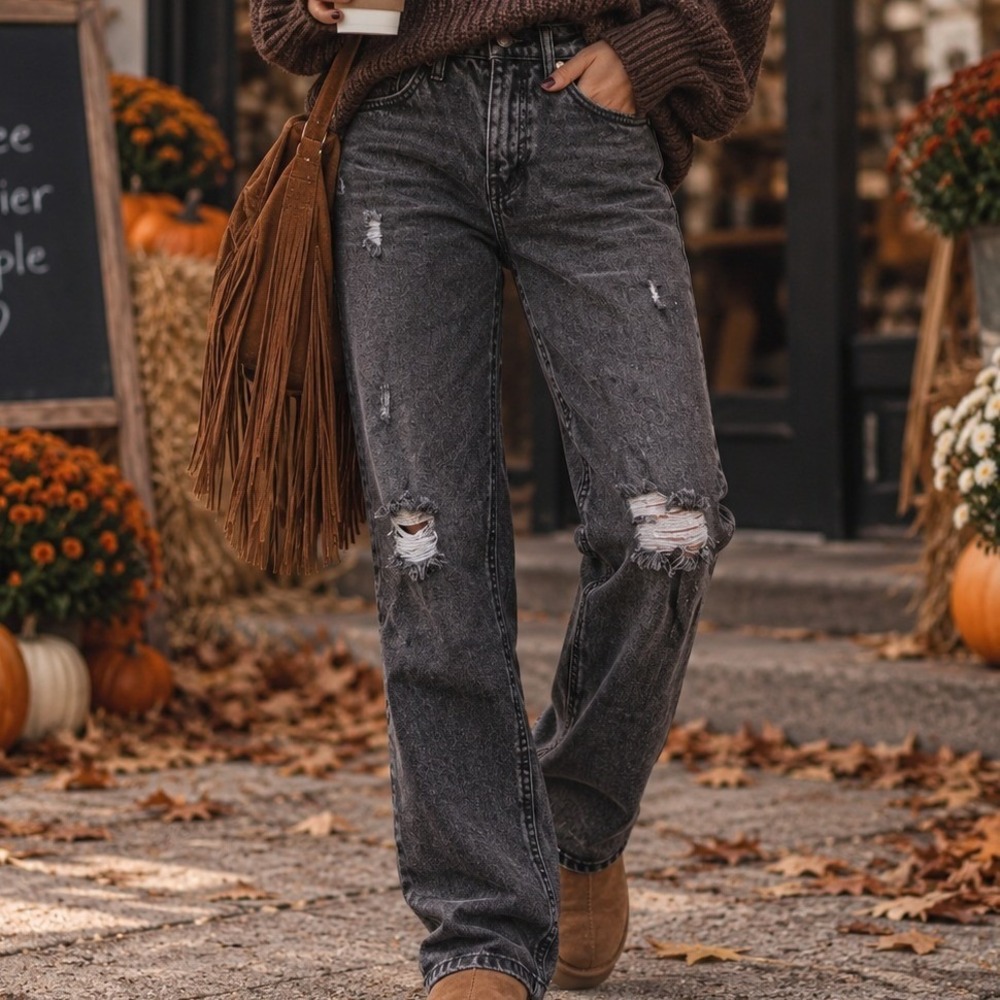 Wild Fable Womens High Rise Mom Jeans Washed Black Distressed Ripped Size 0 crop